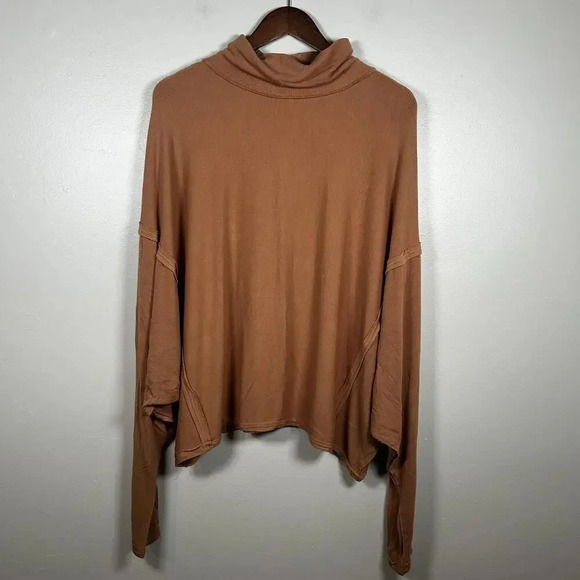 Free People Orange Long Sleeve Turtleneck Shirt - Picture 1 of 4
